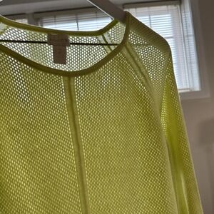 Chico's Size 2 Yellow Eyelet Silk Cotton Blend Sweater Large